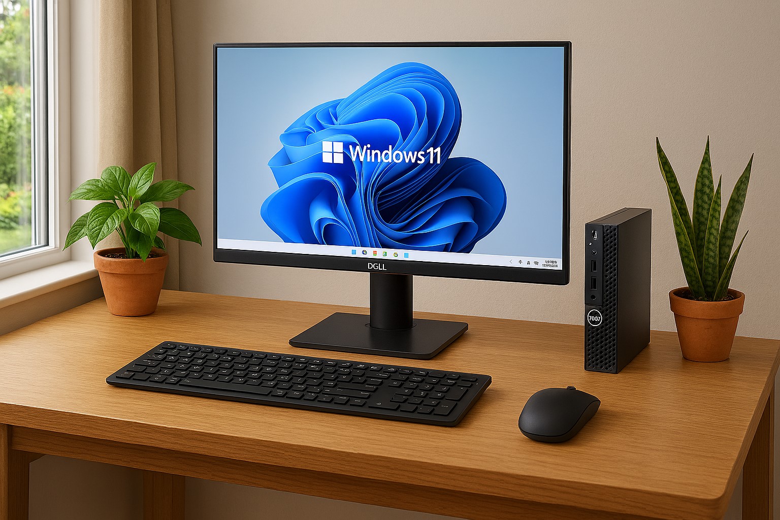 Windows 11 desktop PC in a home office